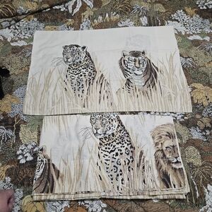 VTG Stevens 70s QUEEN Flat Sheet + Pillowcase Jungle Africa Safari Cheetah Tiger